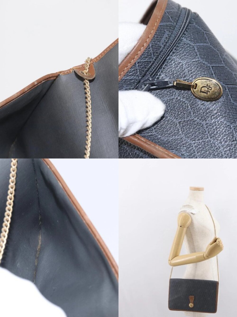 Christian Dior Honeycomb Canvas Chain Shoulder Bag PVC Black Gold Auth 170125 - Picture 15 of 16